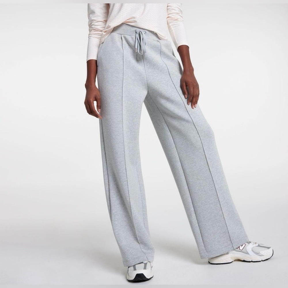 Wide-Leg Drawstring Track Pants - Light Gray.